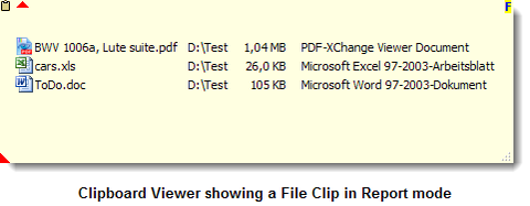 Clipboard Viewer showing a File Clip in Report mode
