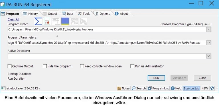The main program page of PA-RUN.
