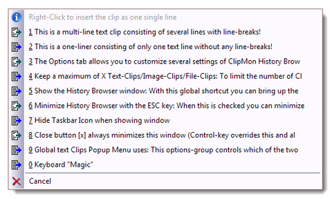 A global shortcut shows the ClipSmartPro popup menu