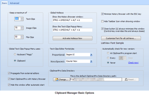 ClipSmartPro History-Browser Basic Options