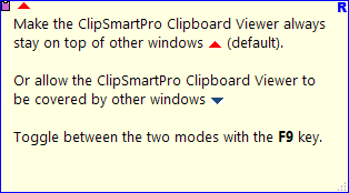 Toggle the Stay-On-Top-Mode of the Clipboard Viewer with the F9 key